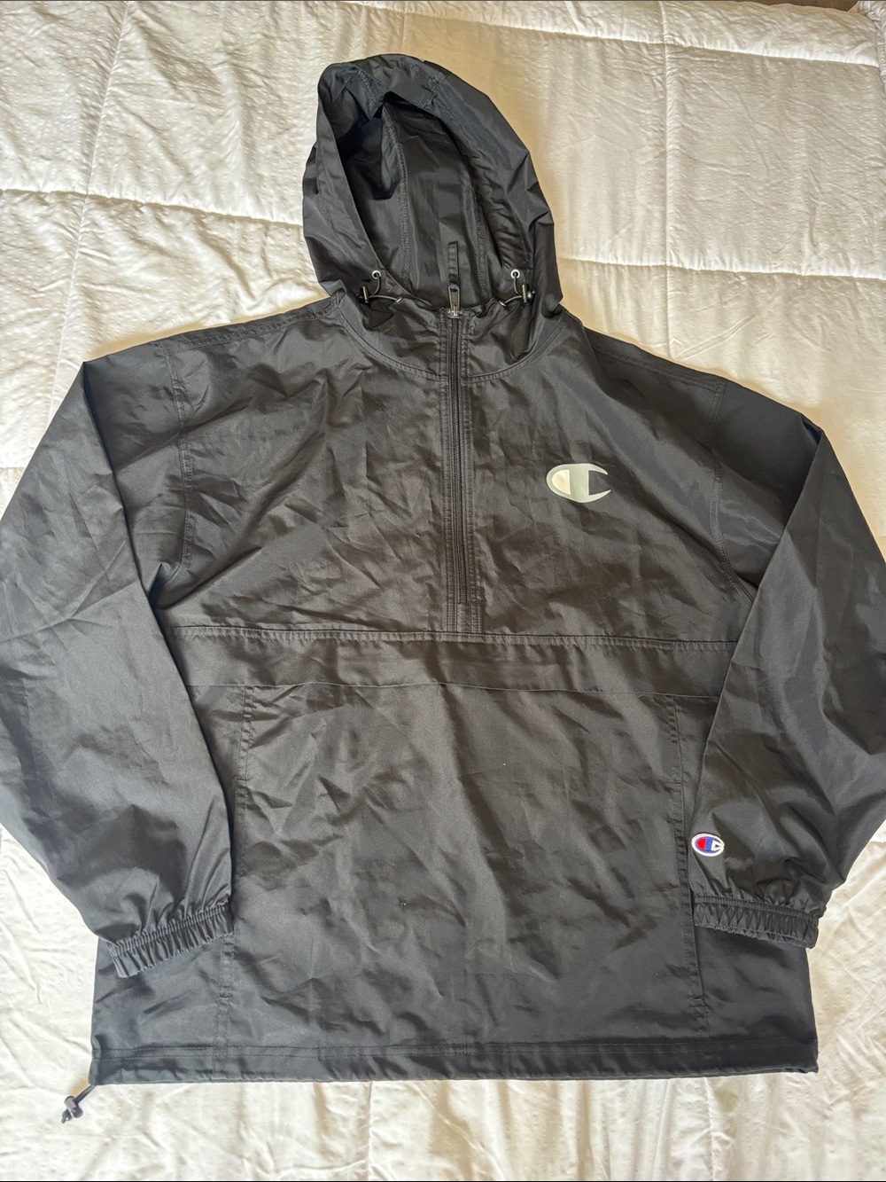 Champion Black Hooded Pullover Windbreaker